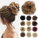 Benehair Messy Bun Hair Piece Scrunchy Updo Hair Pieces for Women Fluffy Wavy Hair Bun Scrunchies Donut Hairpiece Synthetic Chignons With Elastic Rubber Band Light Brown & Ash Blonde 1pc 25g
