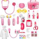 PJG Doctor Kit for Toddlers 3-5, Pretend Doctor Kids Play Set with Costume and Stethoscope Ages 3-6 , Doctor Kit Toys for 2 3 4 5 6 Year Old Girls Boys Girls for Christmas / Birthday Gift, Pink