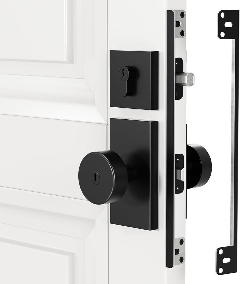 Door Latch Guard Plate for Outswing Door Security 11'' with 0.55'' Offset Cover Heavy Duty L-Shaped Door Latch Shield, Matte Black 1 Pack