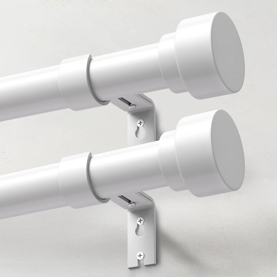 2 Pack Heavy Duty Curtain Rods for Windows 72 to 144 Inch, 1 Inch White Adjustable Curtain Rod Set with Easy Installation and Modern Design (A1,White,30-150",2Pack)  
