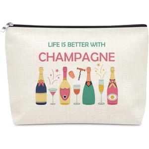 Sazuwu Champagne Lover Gift Makeup Bag Trip Gifts Housewarming Drinking Themed Gifts for Champagne Lovers Best Friends Cosmetic Bag Birthday Christmas Gift for Women Wife Zipper Pouch