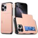 ATRAING Compatible with iPhone 16 Pro Case with Card Holder Dual Layer Heavy Duty Protective Shockproof Hidden Card Slot Slim Wallet Phone Cover for 16 Pro for Women&Men 6.3 inch Rosegold