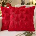MIULEE Christmas Throw Pillow Covers Red Christmas Decorations Set of 2 Xmas Tree 18x18 Pillow Covers Soft Plush Faux Wool Pillowcases Holiday Festivals Winter Home Decor Sofa Couch Bed Porch