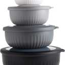 COOK WITH COLOR Prep Bowls with Lids- Wide and Deep Nesting Plastic Small Mixing Bowl Set with Lids, 8 Piece Set - Wide Bowls, Black/White