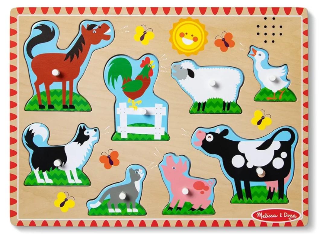 3 Pack Melissa & Doug Farm Animals Sound Puzzle - Wooden Peg Puzzle with Sound Effects (8 pcs)