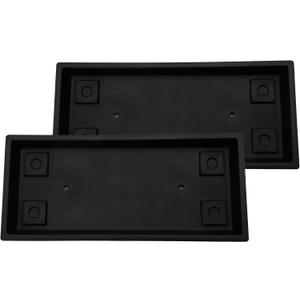 The HC Companies 23.5 Inch Venetian Rectangular Plant Saucer, Lightweight UV-Resistant Plastic Outdoor & Indoor Flower Pot Tray, 2-Pack Plant Pot Trays for Garden & Home Decor, Black