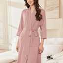 Ekouaer Women Robes Shawl Collar Bathrobe Short Kimono Robe Soft Knit Bathrobes Ladies Sleepwear with Pockets (Pink, S)