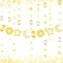 LaVenty Gold Eid Decorations Party Supplies Moon Stars Banner Garland Sign for Home Mubarak Decorations Ramadan Decorations Umrah Decorations