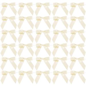 AIMUDI Ivory Satin Bows - 50 Counts, 2.5" x 2.5", Perfect for Gift Wrapping, Holiday Crafts, Wedding Favors, Baby Showers