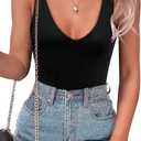 SAUNGKUAI Womens Bodysuit Sexy Plunge Deep V Neck Backless Sleeveless Tank Thong Body Suits Outfits for Going Out (Small, A-black)