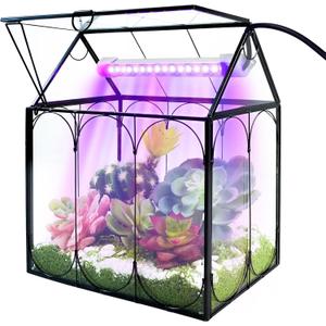 Plant Terrarium with Grow Light, Rifny Indoor House Shape Glass Terrarium Kit with Lid, Small Terrarium Jar Planter for Venus Fly Trap Succulent Live Air Plants Decor for Home Office (Without Plants) (Small - 7.13"x4.8"x8.82" - With Plant Light)
