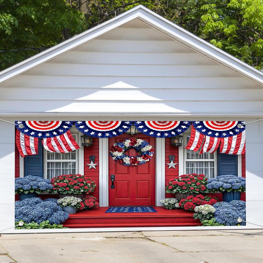 13x6ft Happy 4th of July Garage Door Decorations Banner 4th of July Independence Day Garage Door Cover Patriotic Garage Door Banner for Memorial Day Veterans Day Party Decoration (Multi01)