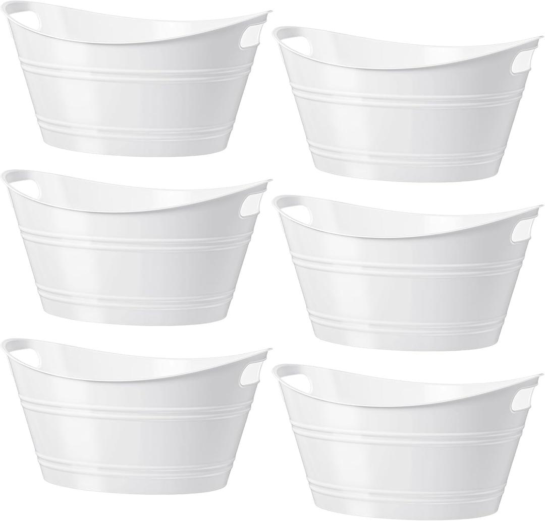 Patelai 6 Pcs Ice Buckets Bulk, Plastic Ice Buckets with Handles, Oval Storage Tub, Large Capacity Drink Tub for Party Bar Wine Beer Champagne Beverage Bottle Cooler(4.5 Liter,White)