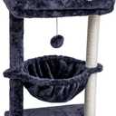 SYANDLVY Small Cat Tree for Indoor Cats, Activity Cat Tower with Scratching Post for Kittens, Cat Condo & Furniture with Basket & Hanging Ball for Play Rest (Smoky)