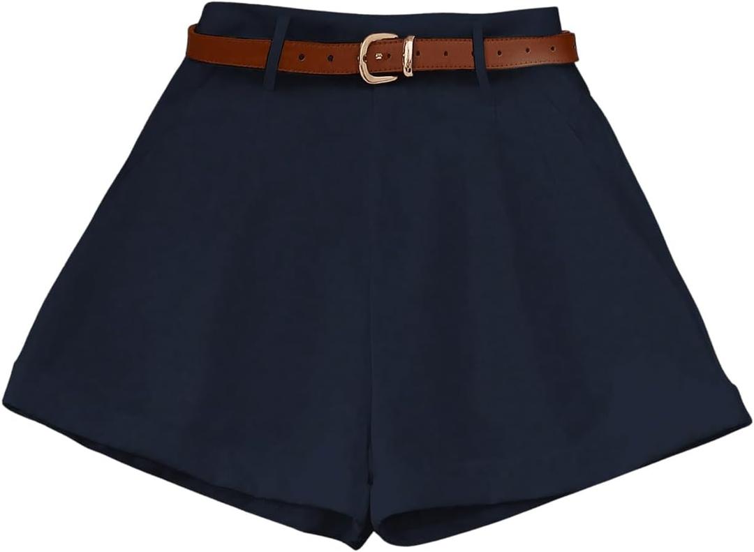 Floerns Women's Casual Summer Wide Leg Shorts High Waisted Going Out Shorts (Medium, Dark Blue)