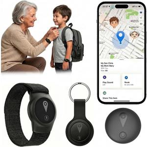 GPS Tracker for Kids, Real-Time GPS Tracking Device for Children w/Wearable Wristband & Keychain Design, No Monthly Fee/No SIM Card, Lightweight Locator Works w/iOS Find My, Long Standby, Waterproof