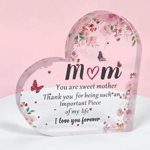 Personalized Engraved Acrylic Puzzle Block - Heartfelt Gift for Mom from Daughter, Son or Dad - Cute Home & Office Decor for Mother's Day, Birthday, Thanksgiving(For Mom Flower Design)