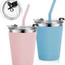Stainless Steel Kids Cups with Lids and Straws Leakproof, 2 Pack 12oz Spill Proof Cups for Toddlers Kids Tumblers Unbreakable Sippy Cups with Straws for School, Outdoor (Blue & Pink)