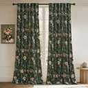 StangH Green Floral Curtains 84 inches Long, Vintage Flower Painting Printed Velvet Drapes Back Tab Thermal Insulated Gothic Classic Home Decor for Nursery, W52 x L84, 2 Panels