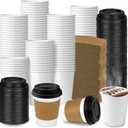Ginkgo 100-Pack 8 oz Thickened Disposable Coffee Cups with Lids and Sleeves, To Go Cups for Hot Beverages, Perfect for Hot Coffee, Cocoa, and Chocolate