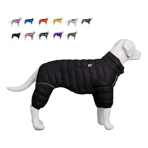 Dog Warm Jacket, 4 Legs Covered Waterproof Windproof Reflective Warm Dog Vest, Zippered Adjustable Snow Jacket for  XL Dogs, Black