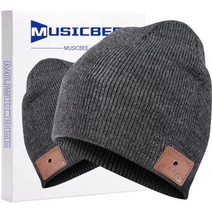 beanie Bluetooth, MUSICBEE Bluetooth V5.2 Wireless Knit Winter Cap, 30 Hour Play time, Built-in Microphone and HD Stereo Speakers(Charcoal