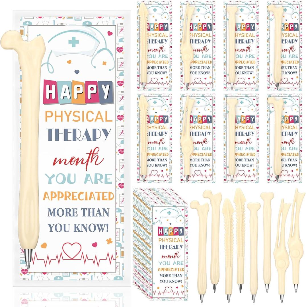 2 x 24 Sets Physical Therapy Month PT Gifts Include Bone Shape Ballpoint Pens Thank You Card Therapist Thank You PT Gift for Physical Therapy Party Supplies