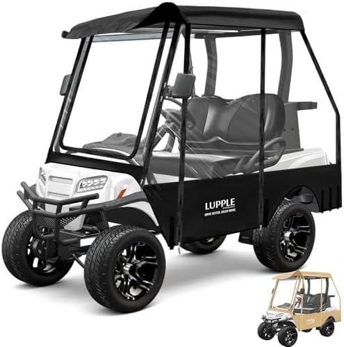 LUPPLE Golf Cart Enclosure for EZGO TXT/RXV, Club Car DS/Precedent, Evolution, Yamaha Drive, 2 4 Passenger Short Roof, 600D Waterproof Rain Cover with Clear PVC and 4 Roll-Up Zipper Doors
