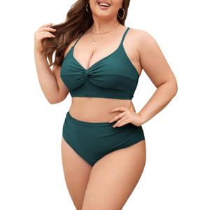 ZAFUL Womens Plus Size Bikini Twist High Waisted Bikini Sets Push Up Bikini Swimsuits Tummy Control 2 Piece Bathing Suit (X-Large Plus, Peacock Green)