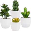 Set of 4 Artificial Succulents Plants Small Fake Succulent Plants in White Pot for Table Shelf Windowsill Indoor Outdoor Garden Greenery Decor