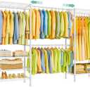 SEMHOR E06 Expandable Heavy Duty Clothes Rack for Reach-in Closet, Freestanding Clothing Racks with Shelves, Carbon Steel Closet Organizer System Adjustable from 70.8-93.9", Max Load 800LBS, White