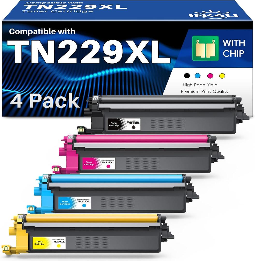 TN229XL Toner Cartridges Compatible Replacement for Brother 229XL Toner Cartridges 4 Pack TN229XL TN229 XL BK/C/M/Y for MFC-L3780CDW HL-L3280CDW MFC-L3720CDW HL-L3220CDW HL-L3300CDW HL-L3295 Printer