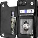 ONETOP Compatible with iPhone 16e Wallet Case with Card Holder, PU Leather Kickstand Card Slots Case, Double Magnetic Clasp and Durable Shockproof Cover 6.1 Inch (Black)