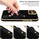 TEAUGHT for iPhone 12 Case with Wrist Finger Strap for Women Girls Men, Cute Luxury Plating Soft TPU Slim Shockproof Protective Cover with Adjustable Wristband Kickstand Holder (Black)