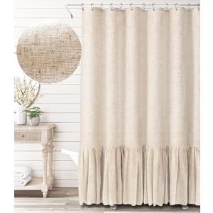 Awellife Farmhouse Shower Curtain Ruffle Linen Textured Boho Shower Curtain for Bathroom, Beige 72" W x 72" L