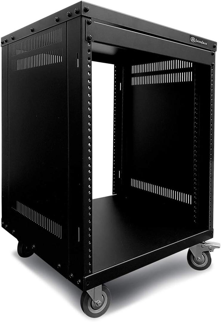 AxcessAbles 12U AV Equipment Rack | 19-Inch Steel Open Frame Home Studio Rack with 3 Caster Wheels | Universal Case for Studio, Server, Network Gear | 550lb Capacity | Screws, Spacer, Tool Included