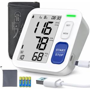 Blood Pressure Monitors for Home Use Upper Arm, Automatic Accurate BP Cuff 9"-17" with 4" LCD Screen, 2 x 90 Memory & HR Detection, Digital BP Machine with USB Cable 4 AAA Batteries & Storage Bag