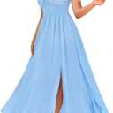 GRACE KARIN 2025 Women's Summer Floral Print Flowy A Line Maxi Dresses Sleeveless Smocked Off Shoulder Dress (Medium, Light Blue)