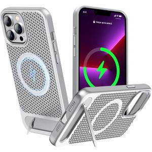 for Magnetic Heat Dissipatio case for iPhone 13 Pro Max, for MagSafe, Cooling Drop Protection, Adjustable Kickstand case, Ice Armour Cool Matte Material - Silver