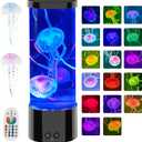 AONESY Jellyfish Aquarium Lamps Large Floating Jelly Fish Light Lamp Tank 17 Colors Changing LED Mood Night Light with Remote for Kids Adults Relax Sensory Table Lamp for Bedroom Home Decor, Black