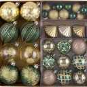 DecorbyHannah Christmas Ornaments Set, 60ct Shatterproof Emerald Green Gold Christmas Ornaments for Xmas Tree, Assorted Decorative Hanging Plastic Ball Bulk for Xmas Home Party Decor