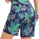 Quenteen Bermuda Shorts for Women 9" Knee Length Athletic Sweat Shorts High Waisted Yoga Jogger (X-Large, Hawaiian Blue)