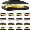 VOLISUN Solar Post Cap Light Outdoor Waterproof 16pack,Solar Fence - Post Lights for 4x4 5x5 6x6 Wooden/Vinyl Post,Black Deck Cap Light Solar Powered with Warm White for Garden/Patio/Porch