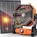 20000mAh Solar Fan, Camping Fan with Solar Panel, 7W 9-Inch Rechargeable Battery Operated Fans for Outside, LED Lantern, Stepless Speed and Quiet Battery Powered Solar Tent Fans for Outdoor, Barbecue (Orange)
