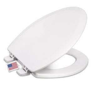 Centoco Elongated Toilet Seat, Heavy-Duty Wood Core with Plastic Scratch-Resistant Finish, Residential, Made in the USA, DSAMAZ9-301, Crane White (Cotton/Bright)
