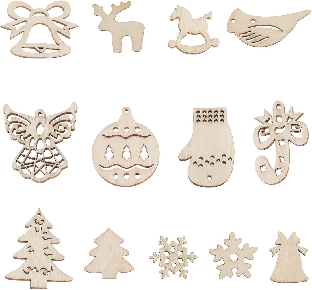 ECSiNG 200Pcs Wooden Christmas Pendant Christmas Series Embellishments Wooden Decorations for DIY Making Scrapbook Card Making Crafts Wedding