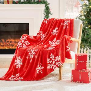 BEDELITE Christmas Throw Blanket Cozy Holiday Blanket with Red Snowflake Design, Soft Lightweight Fleece Christmas Blanket for Couch & Bed, Festive Home Dcor & Gift, 50"x60"
