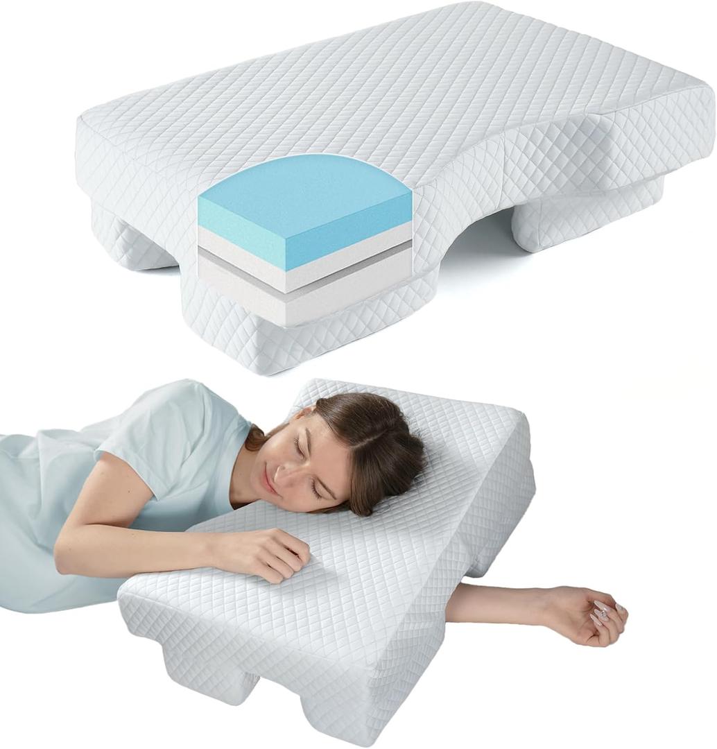 Side Sleeper Pillow with Arm Hole - Adjustable Shoulder Pillow for Side Sleepers, Memory Foam Pillow Provides Support & Reduces arm Pressure, Cooling Arm Pillows, Rotator Cuff Pain Relief (23.6*15.7*6.5in, White)
