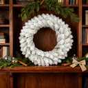 Flocked Christmas Wreath, Artificial White Pine, Holiday Door Decor