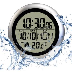 Digital Bathroom Waterproof Wall Clock, Indoor Wall Clock with Suction Cup, Plastic Frame, Flexible Choice for Hanging Or Standing, Modern Silent Small Wall Clock for Living Room and Kitchen